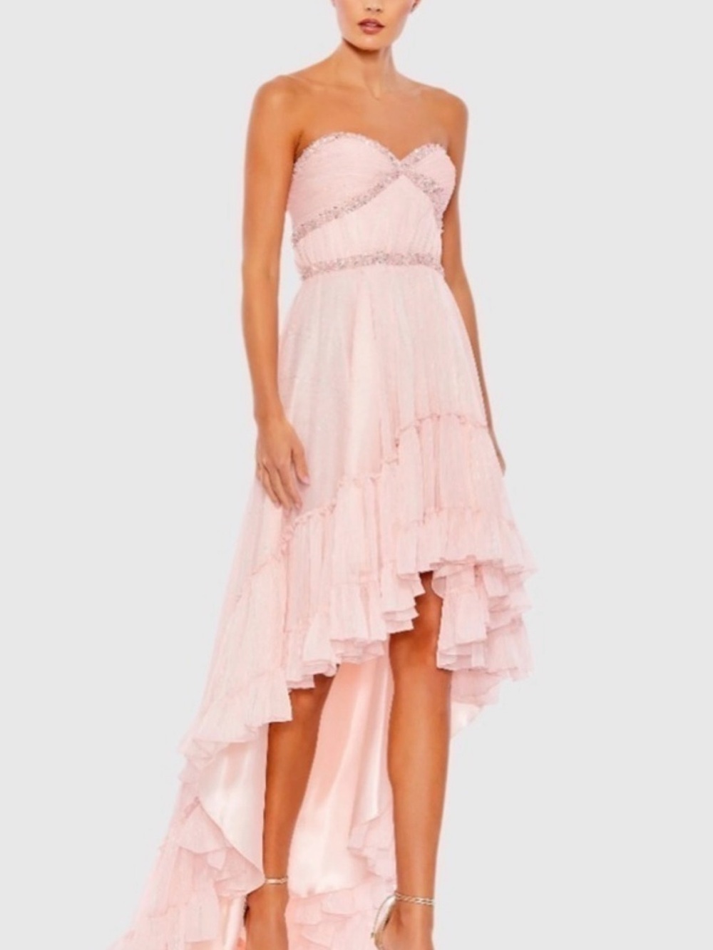 Mac Duggal 68096- Ice Pink Beaded High-Low Ruffle Evening Dress Size 12